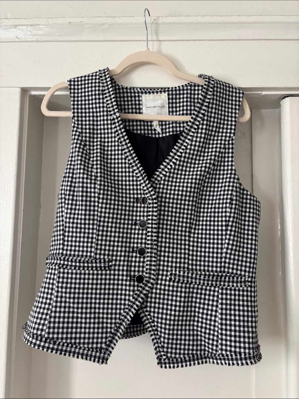 Avec Les Filles Black and White Gingham Sleeveless Vest